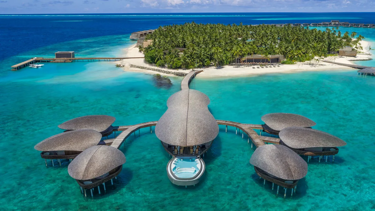 The St Regis Maldives Vommuli Resort is designed to resemble a lobster from above.