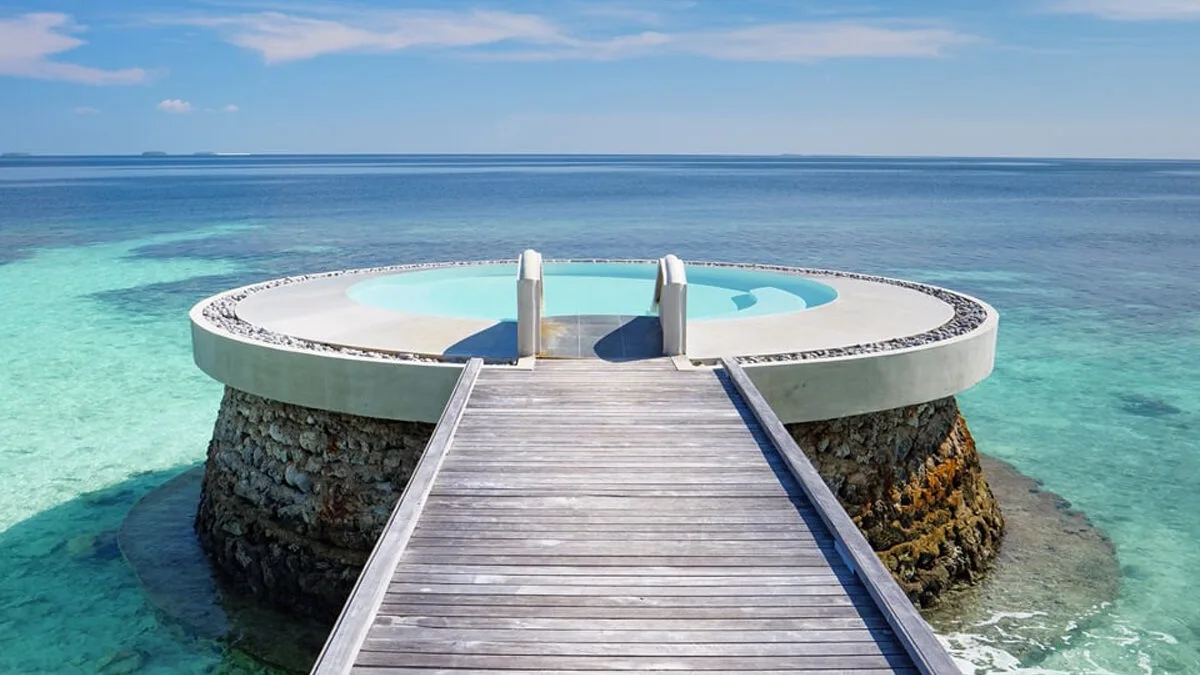 Huvafen Fushi is in the North Malé Atoll in the Maldives.