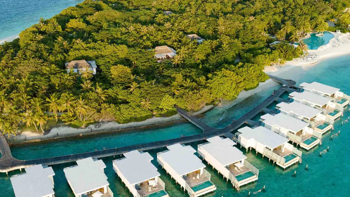 An aerial view of Amilla Maldives resort.