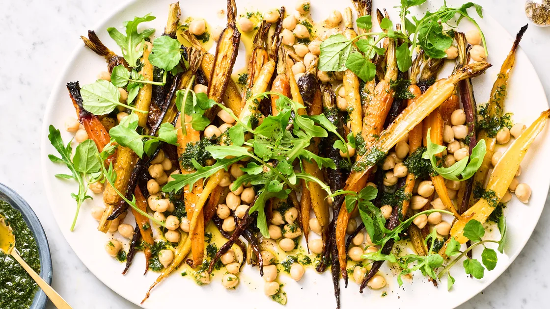 Roasted carrot salad with brown butter and chickpeas - Gourmet Traveller
