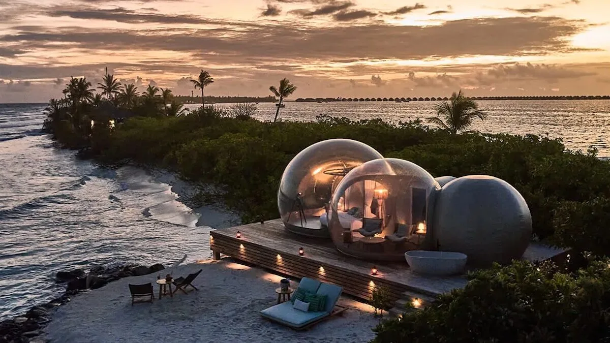 Finolhu Resort in the Maldives has fun experiences, like these Beach Bubbles.