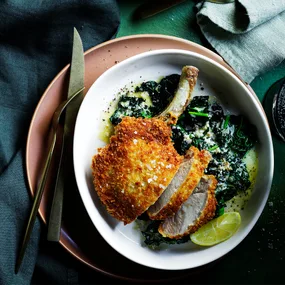 Pork Milanese with white anchovy bagna cauda and cavalo nero