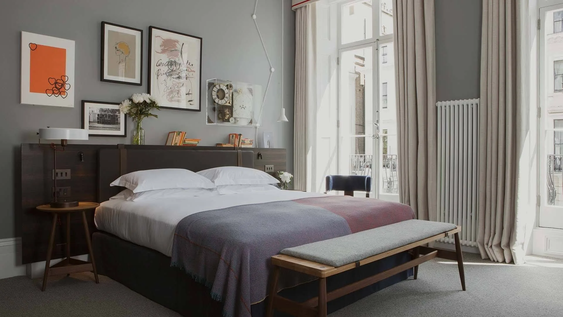 A stylish hotel room in boutique stay The Laslett in London's Notting Hill