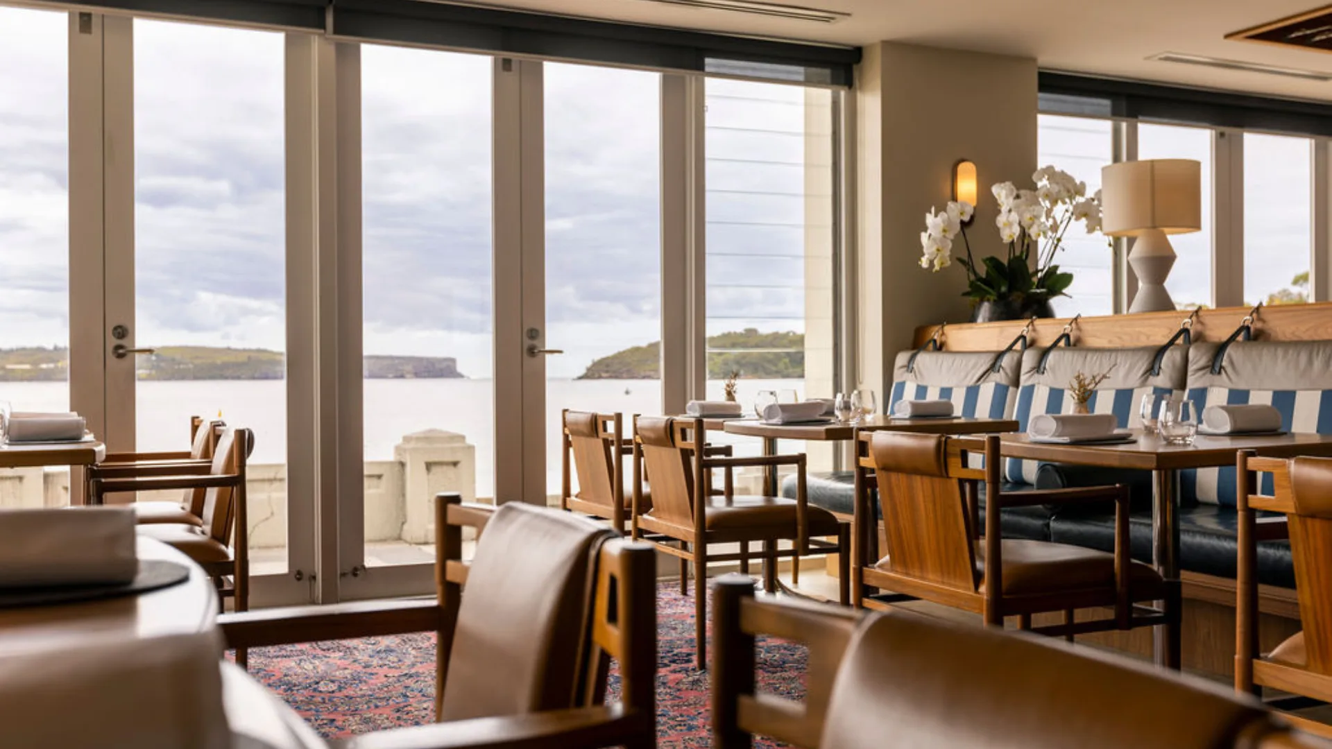 The dining room at Bathers' Pavilion in Mosman with views of Balmoral Beach