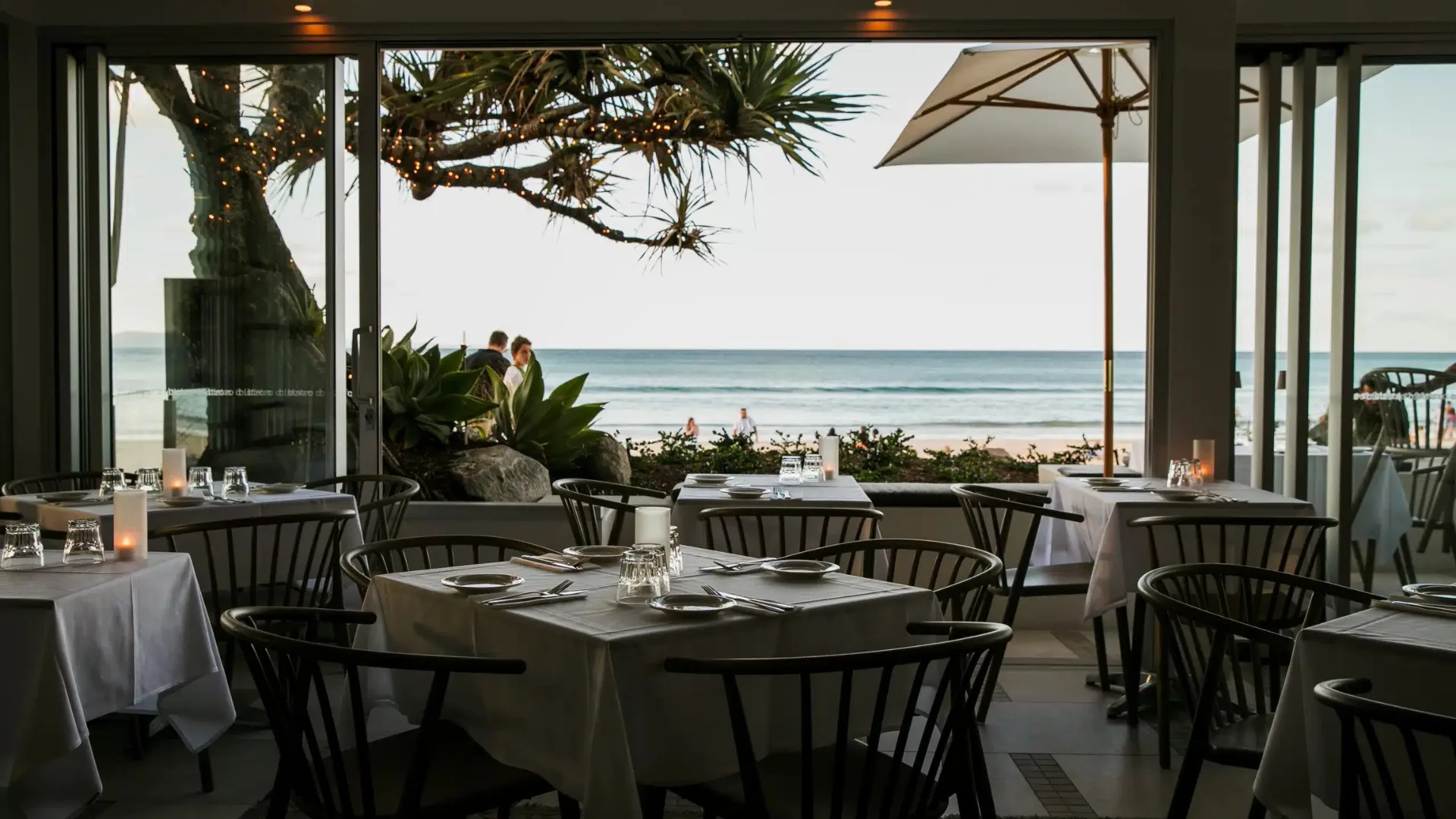 The view of Noosa main beach from the main dining room at Bistro C