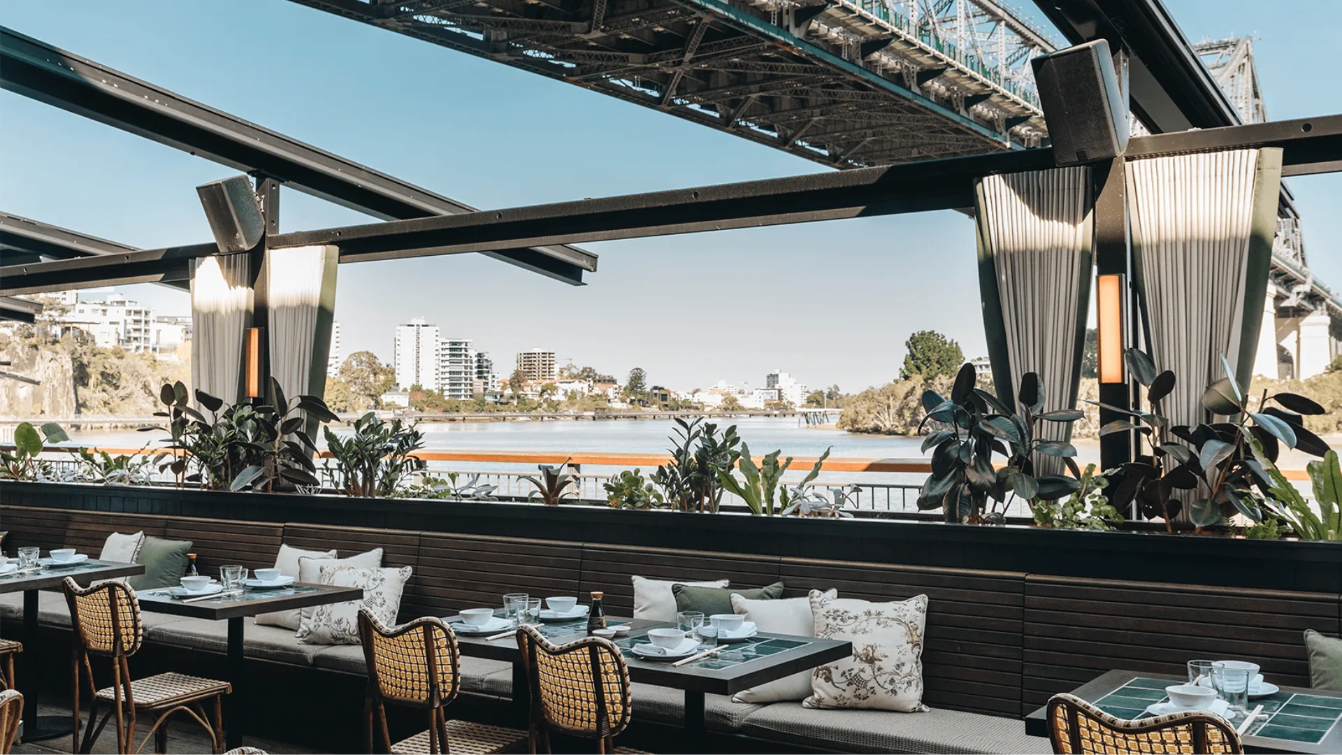 The outdoor dining at Stanley at the Howard Smith Wharves on the Brisbane River.