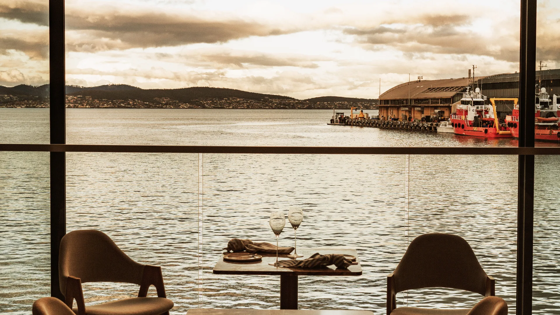 The view of the water from a table near the window at Maria in Hobart.