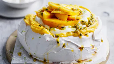 Passionfruit and mango pavlova