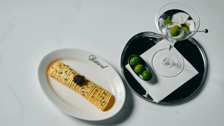 Crispy potato omelette topped with caviar and a Martini at the soon-to-open Maison Bâtard.