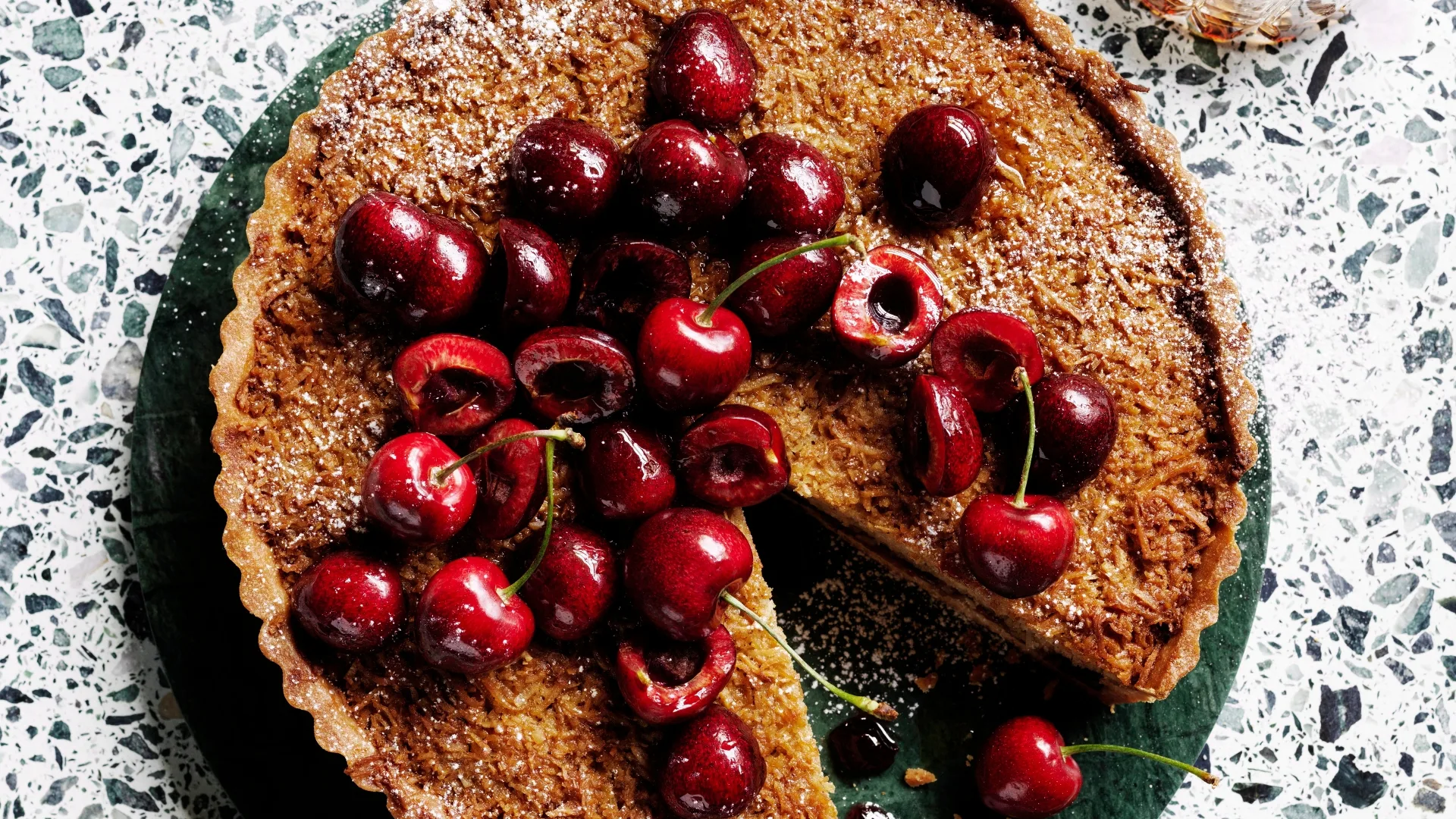 Coconut and cherry frangipane tart recipe