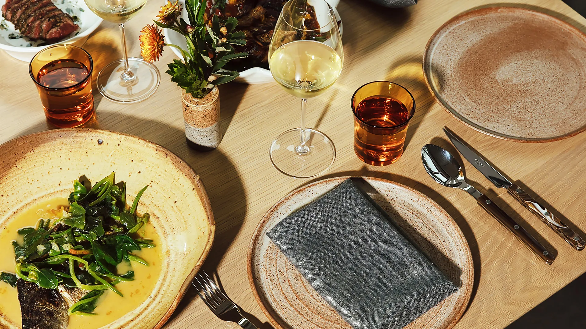 Dishes and table setting at Botanic Lodge in Adelaide Botanic Garden.