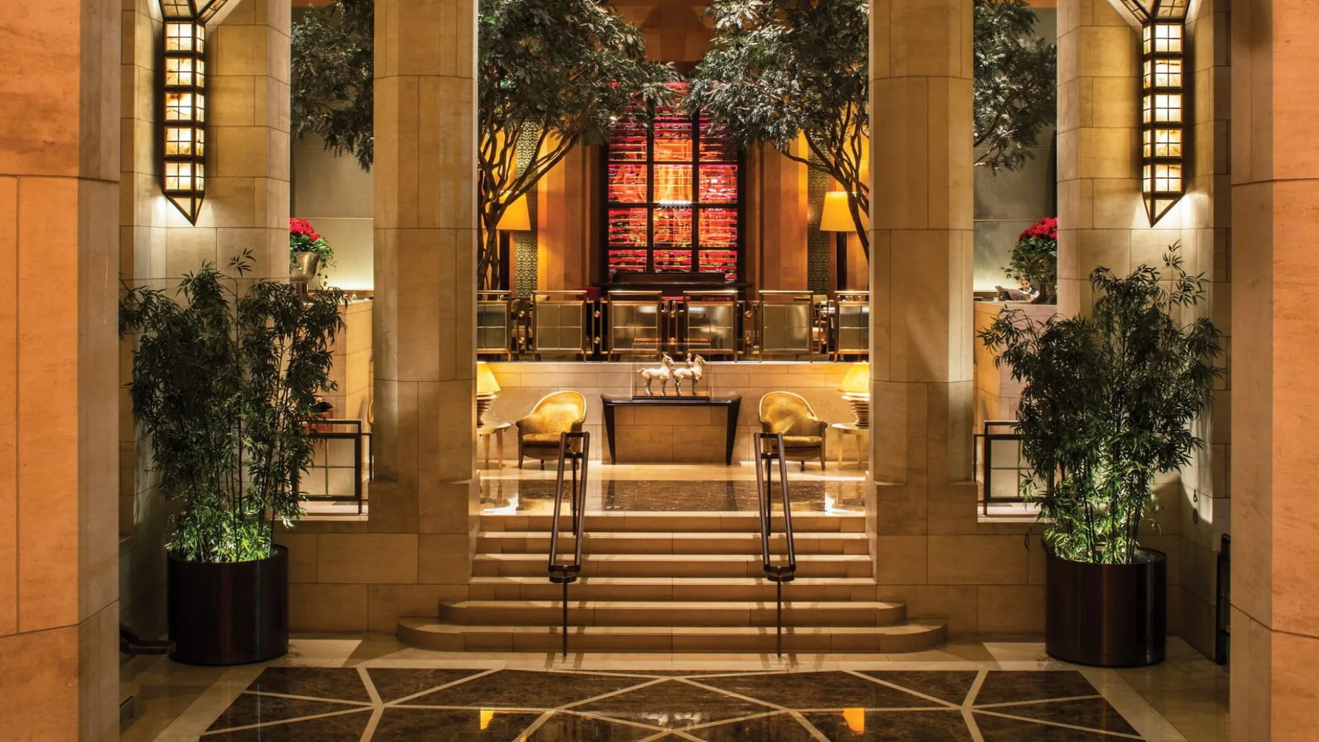 The grandoise lobby at luxury New York hotel, Four Seasons