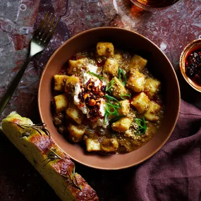 Ricotta gnocchi with mapo bolognese