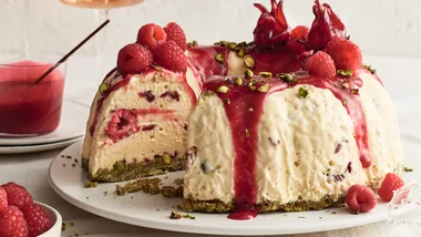 Best Christmas desserts for Christmas Day - white chocolate, raspberry and pistachio semifreddo