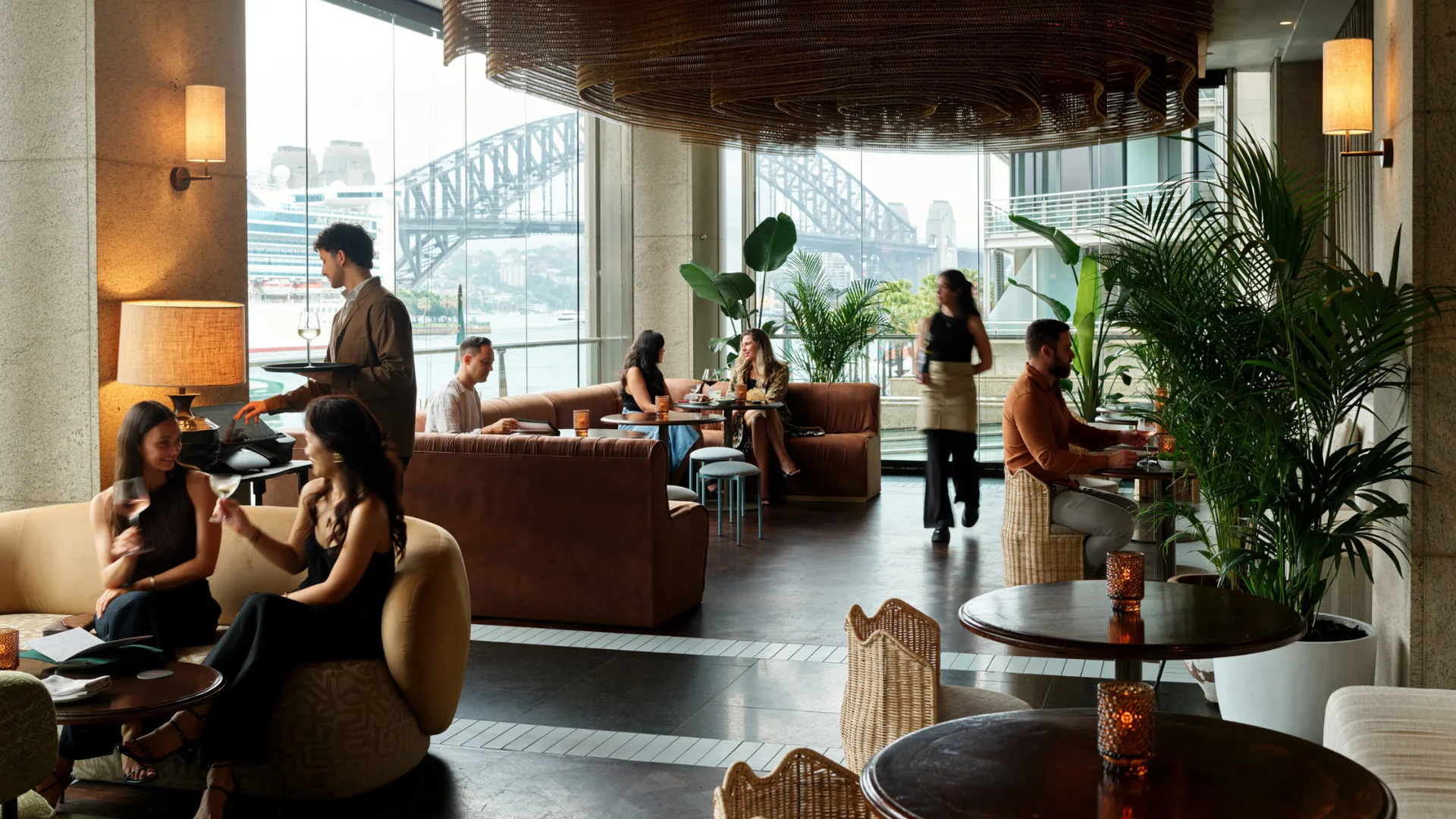 Hacienda Sydney dining room with views of the Harbour Bridge