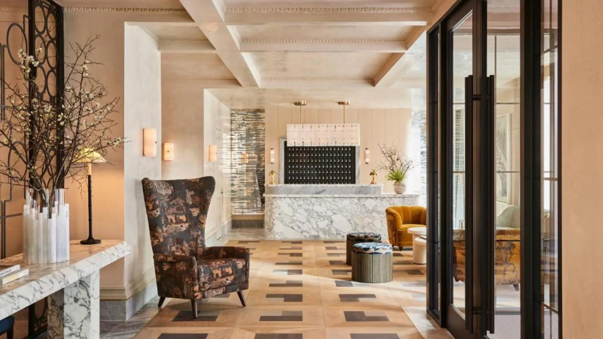Chic lobby at The Wall Street Hotel, a boutique city stay