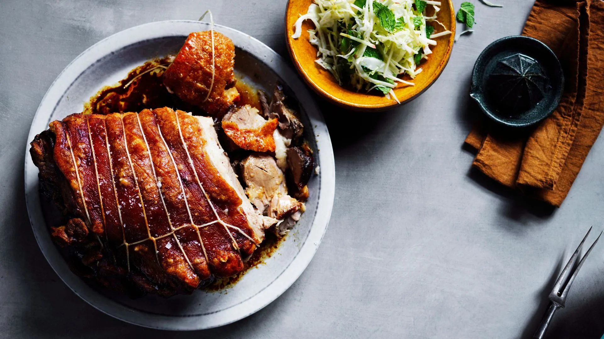 Christmas roast pork with sides