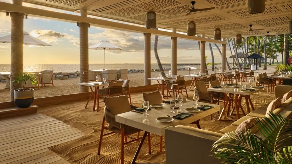 The view from Tatavu, an award-winning restaurant at the Sheraton Fiji Golf and Beach Resort.