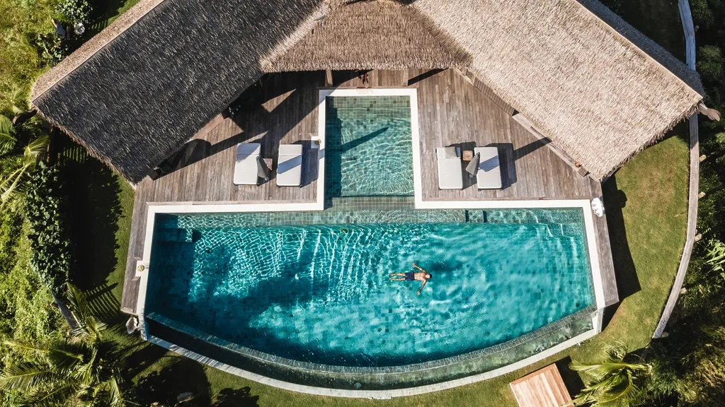 An overhead view of the Six Senses Fiji's Four-Bedroom Ocean View Pool Residence 1.