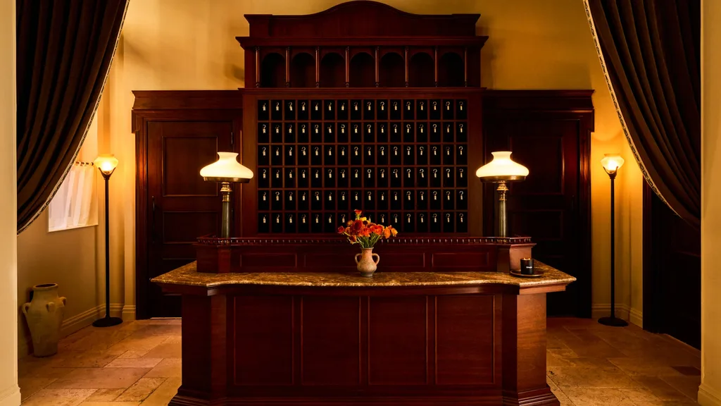 Dark timbers and dim-lighting furnish the lobby at The Twenty Two, New York's first outpost of the brand