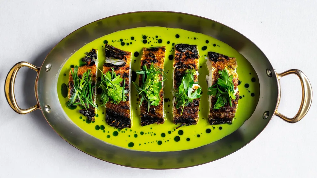 roasted Murray cod in green garlic sauce at new Sydney restaurant, 11 Barrack