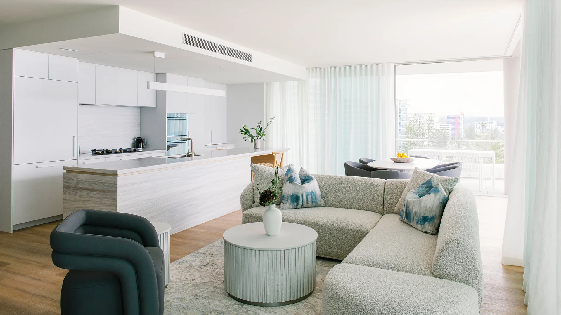 Living room at Kirra Point Holiday Apartments.