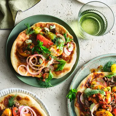 Christian Ryan’s wallaby yiros with herbed yoghurt and salsa