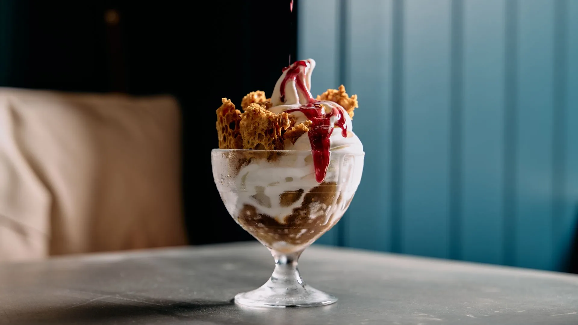 Buttermilk soft serve with fig compote and honeycomb at Mister Grotto