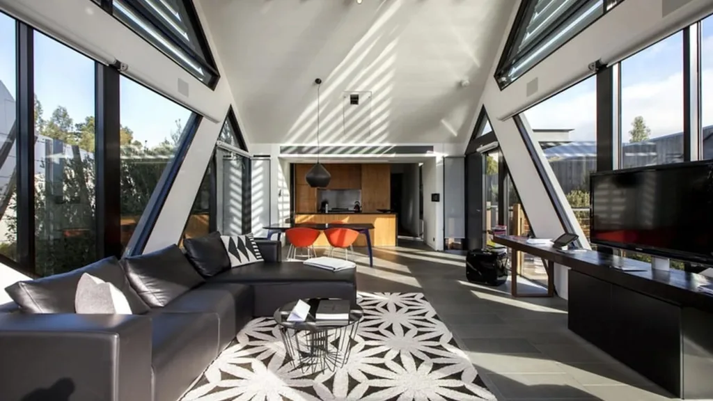 The Robin guest room at the Mona Pavilions accommodation in Hobart.