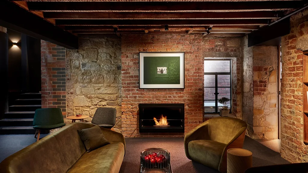 A lounge area at the Moss Hotel, Hobart.