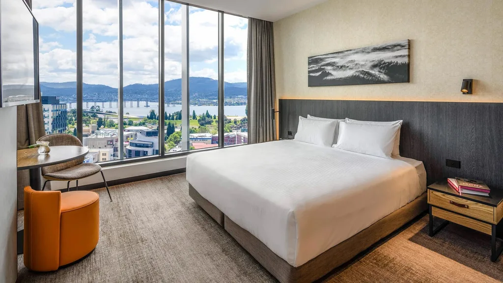 A waterfront view at the Movenpick Hotel in Hobart.