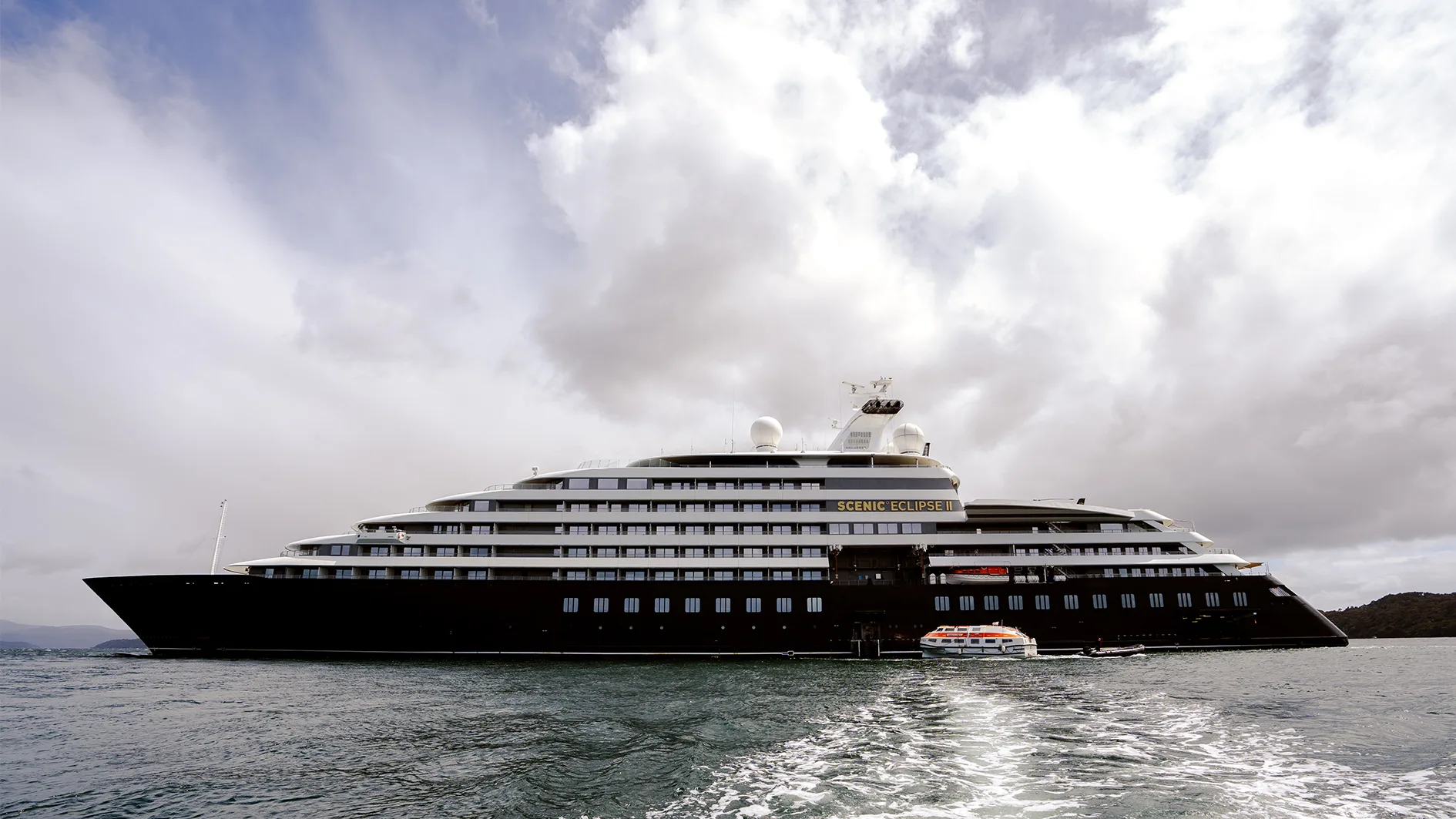 The Scenic Eclipse boat on the fjord