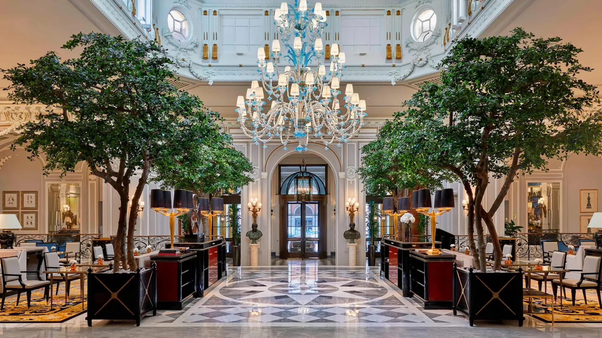 The lobby of the St.Regis hotel in Rome.