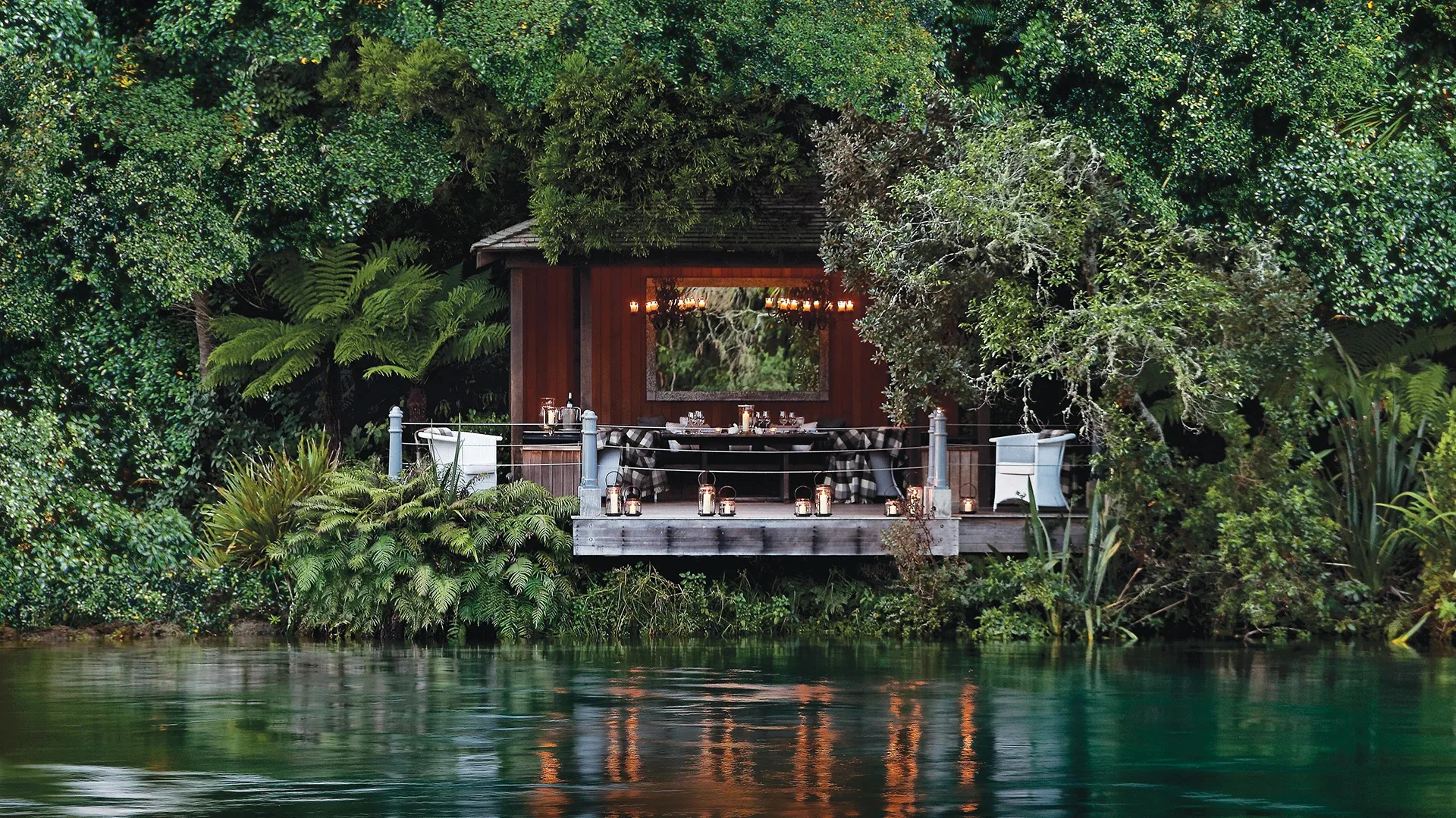 Location shot of Huka Lodge on the Waikato River