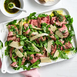 Cold roast beef with salsa verde