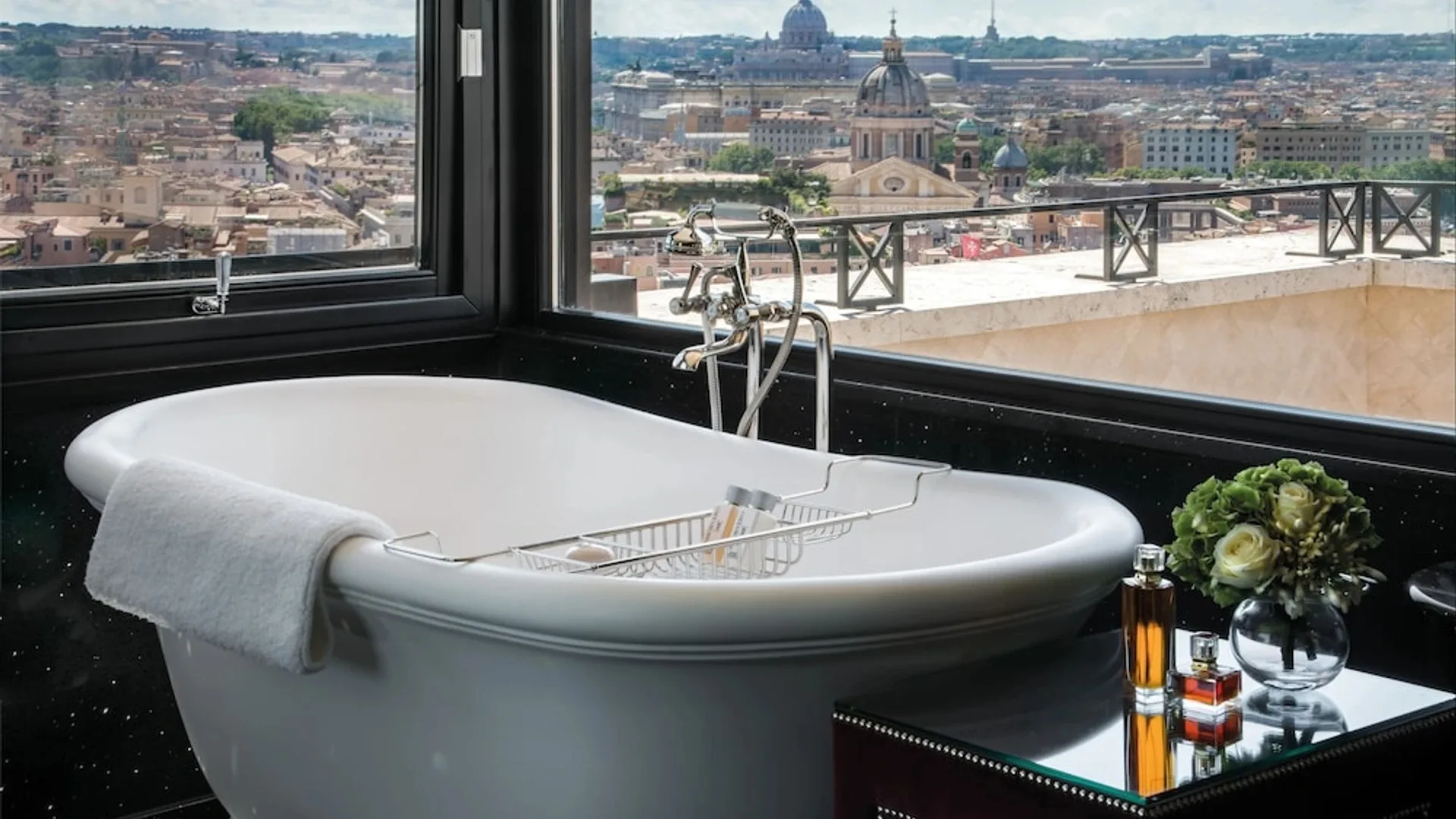 Bath tub views from a suite in Hassler, Rome, one of the eternal city's most coveted stays