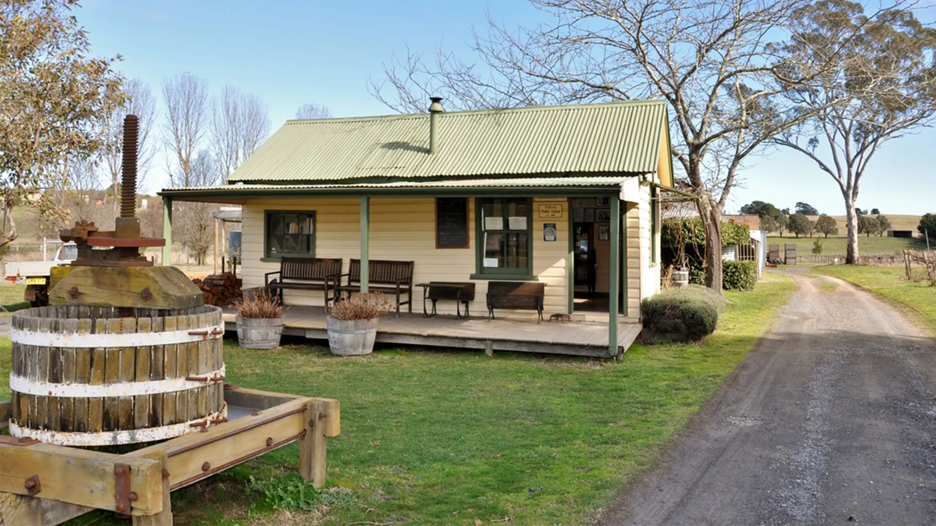 The Helm Wines schoolhouse makes its one of the quaintest Canberra wineries
