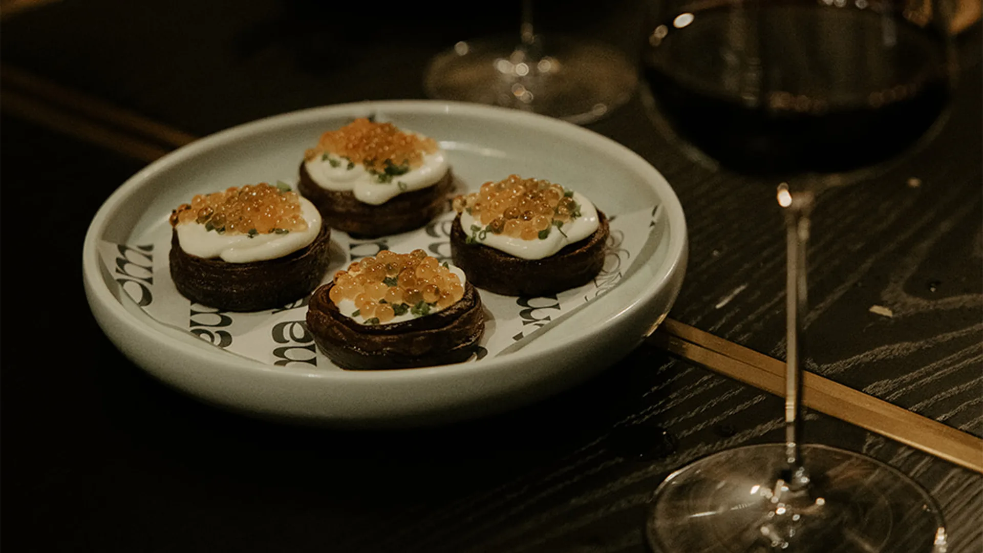 Potato rosti with crème fraîche, yarra valley caviar and chives
