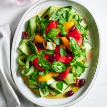 Roasted capsicum, cucumber and herb salad