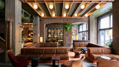 The chic yet cosy lobby at Ace Hotel in Sydney NSW.