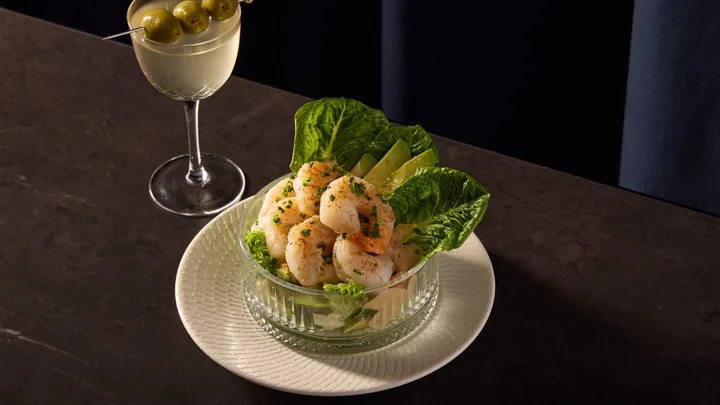 Spencer Gulf Prawn Cocktail and a Martini at Penny Blue restaurant.