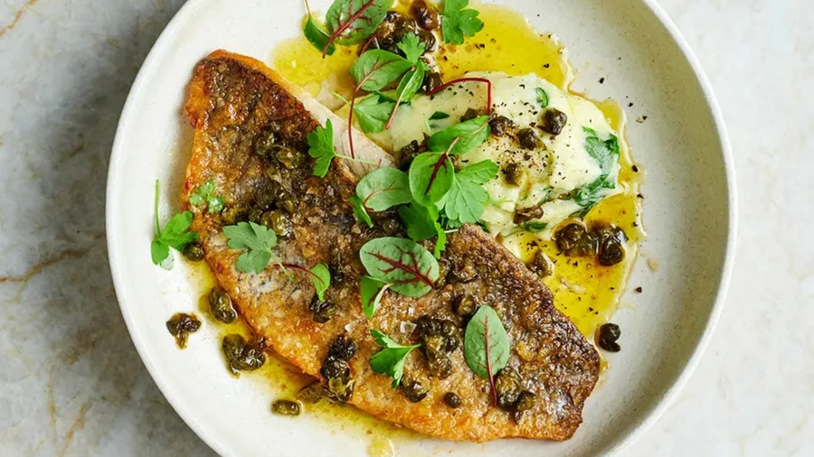 Pan-fried barramundi with creamy Grenobloise sauce and colcannon