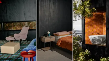 Interiors of a luxury boutique airbnb in Hobart called Slow Beam.