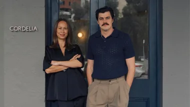 Sarah Freudendal and Alex Gavioli outside new Melbourne restaurant Cordelia
