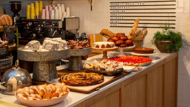 Baked goods line the counter at Flour and Stone