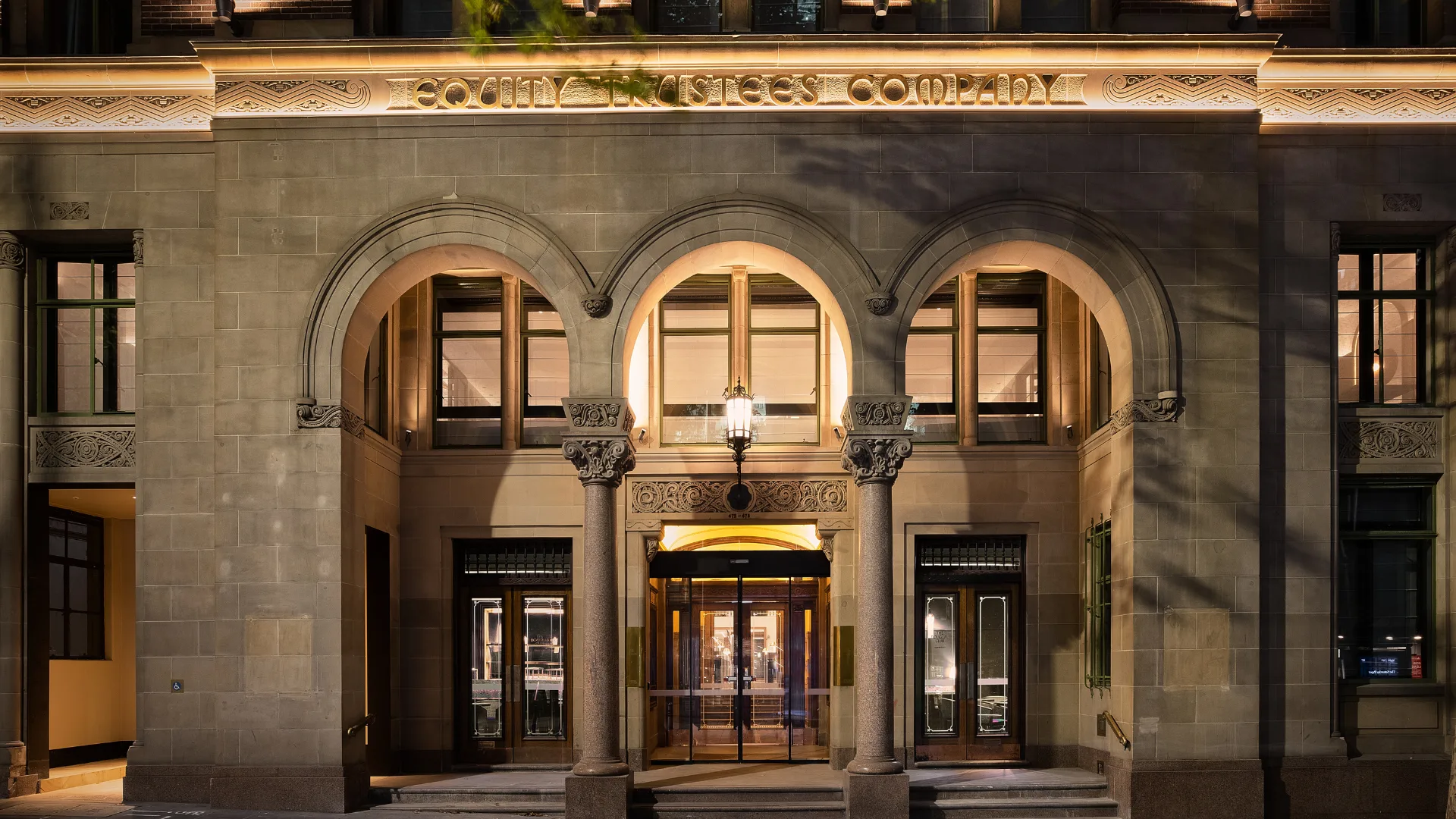The heritage facade at Hilton Little Queen Street, Melbourne.