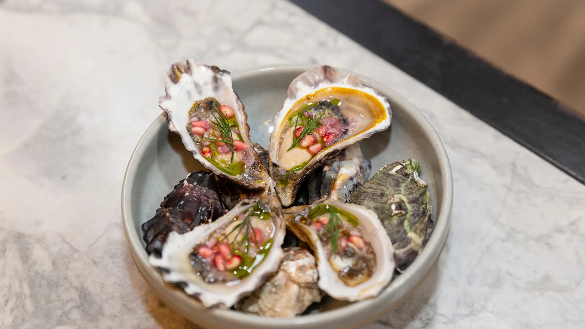 A plate of oysters at Luci Restaurant, Hilton Little Queen Street, Melbourne.