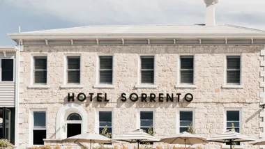 The beachy facade at Hotel Sorrento, Mornington Peninsula