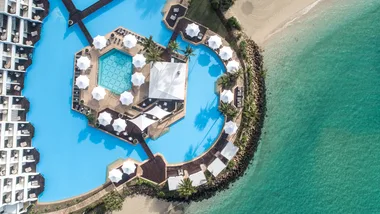 The famous Hayman Pool seen from above at Intercontinental Hayman Island, Great Barrier Reef