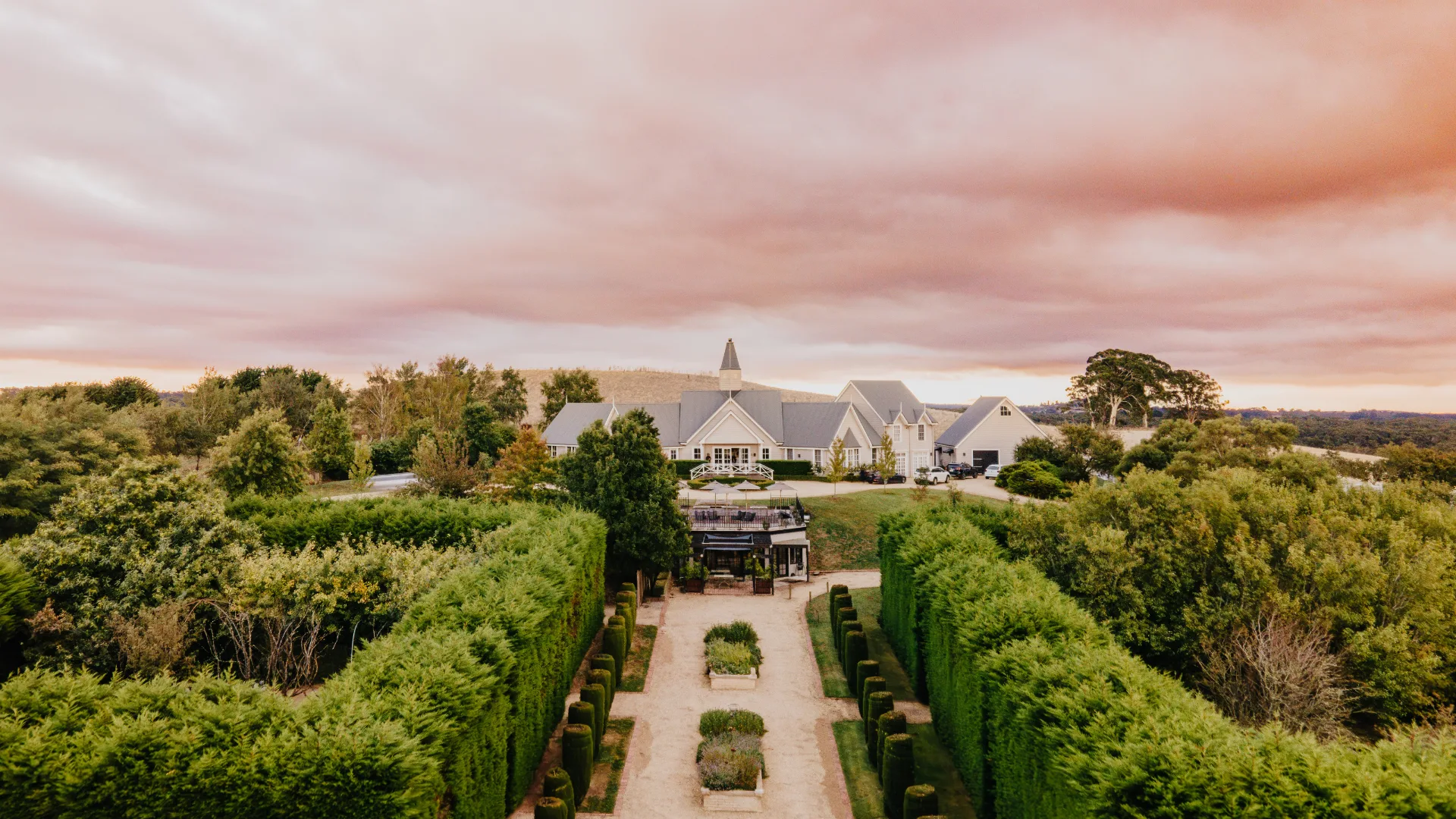 Aerial shot of Dairy Flat Farm, Lake House